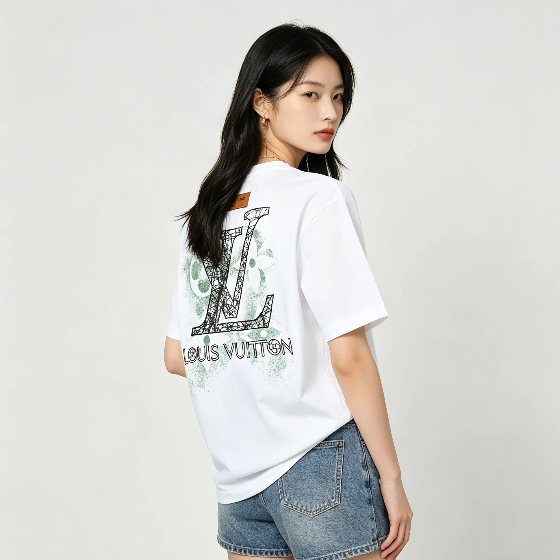 Louis Vuitton/Louis Vuitton inkjet presbyopic line logo embroidered short sleeves